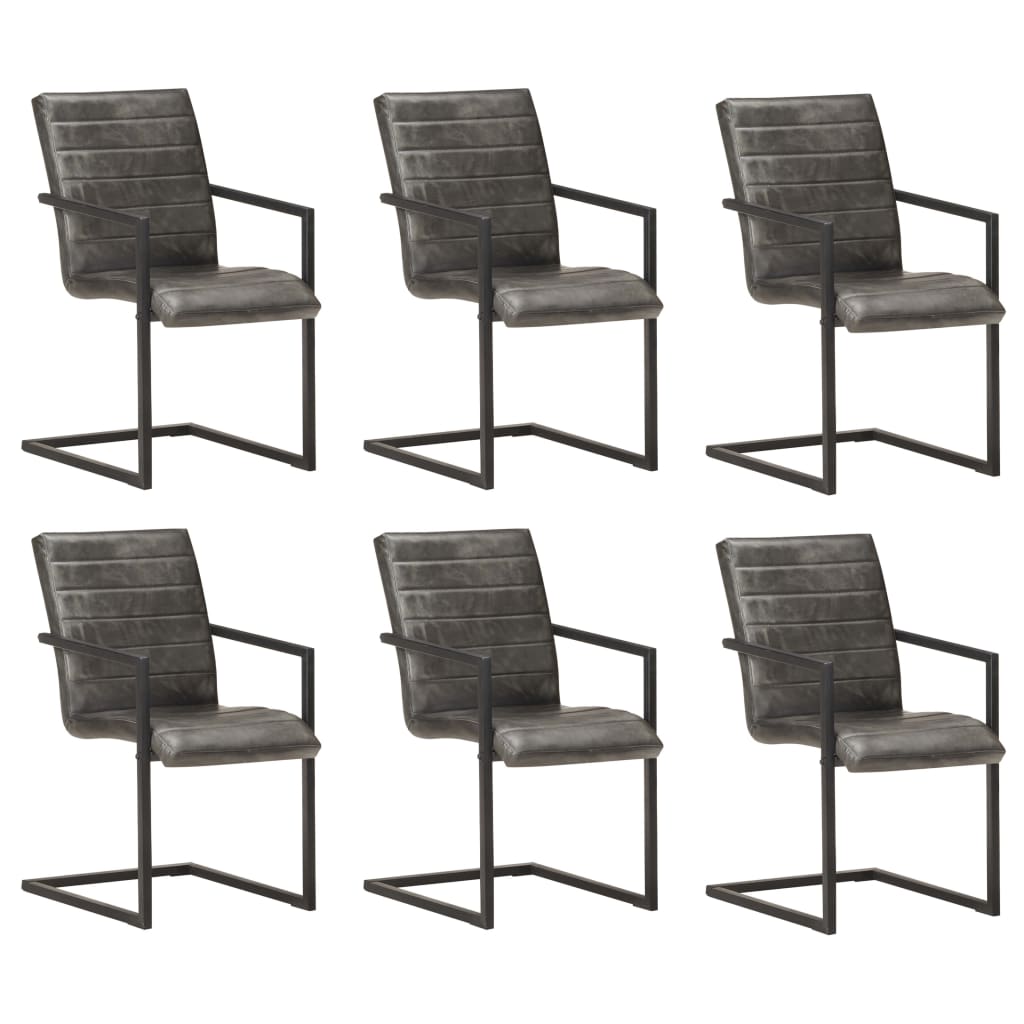 Chaises À Manger Cantilever Lot De 6 Marron Cuir Véritable