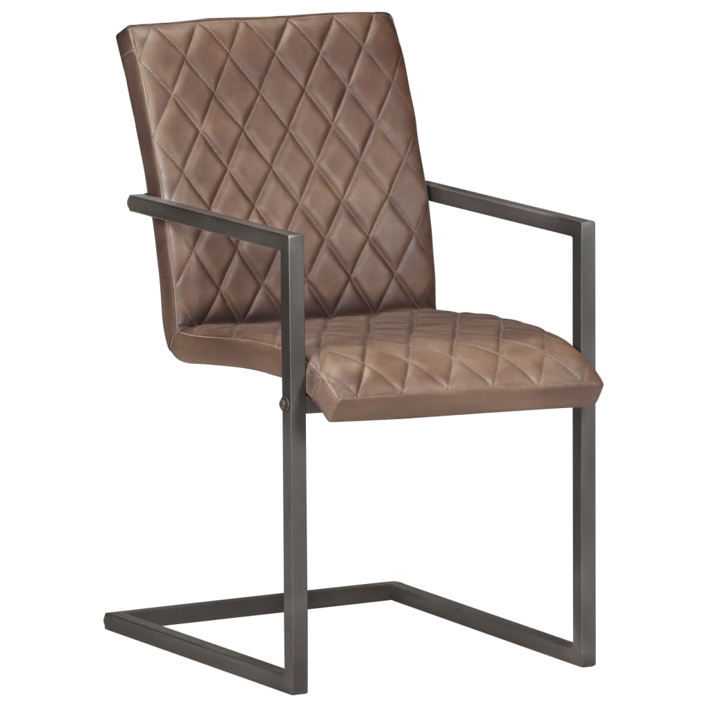 Chaises À Manger Cantilever Lot De 6 Marron Cuir Véritable