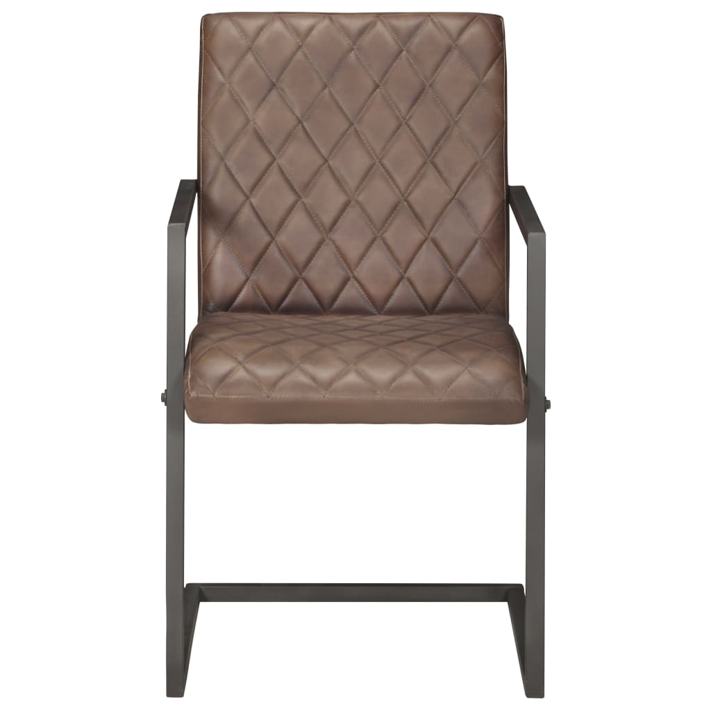 Chaises À Manger Cantilever Lot De 6 Marron Cuir Véritable