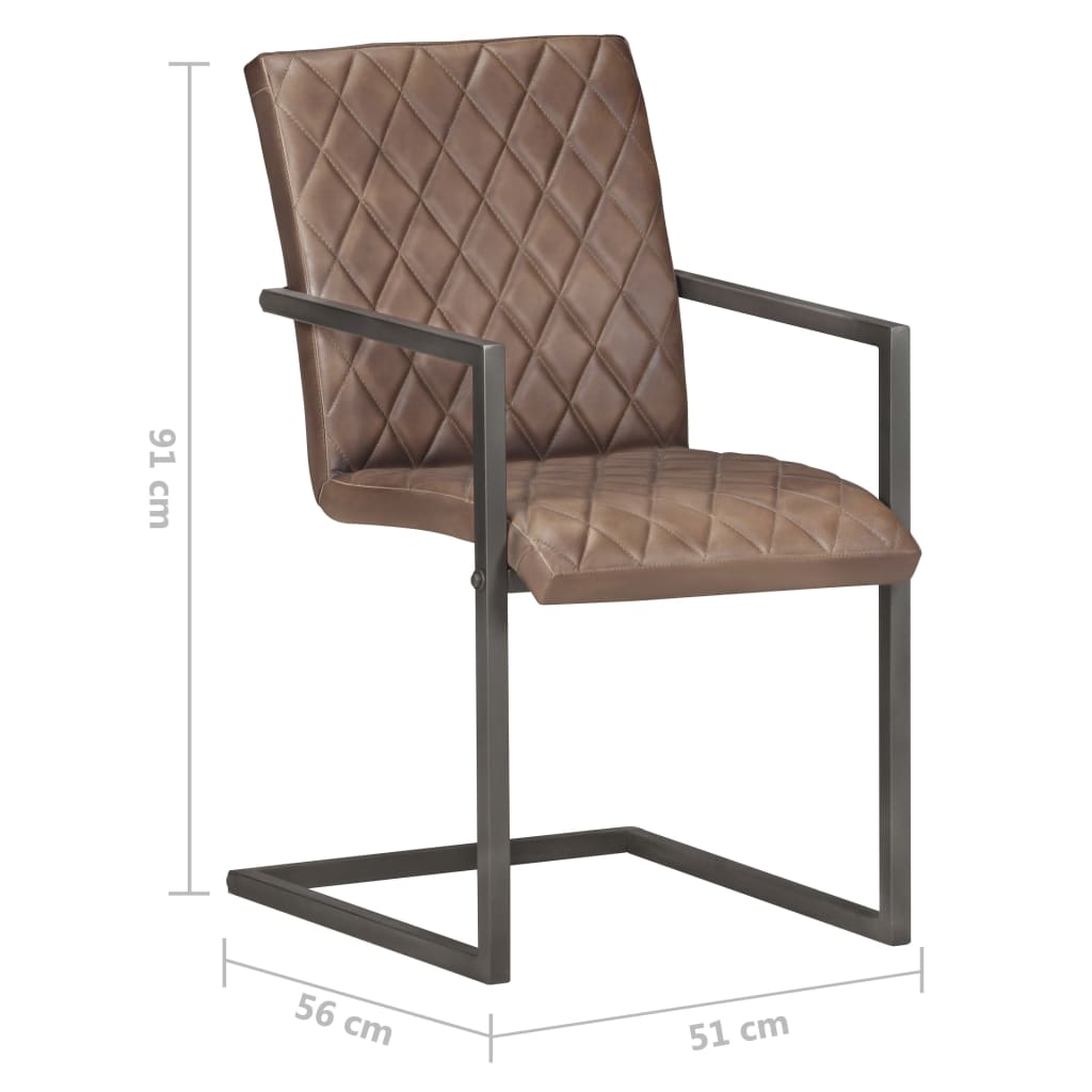 Chaises À Manger Cantilever Lot De 6 Marron Cuir Véritable