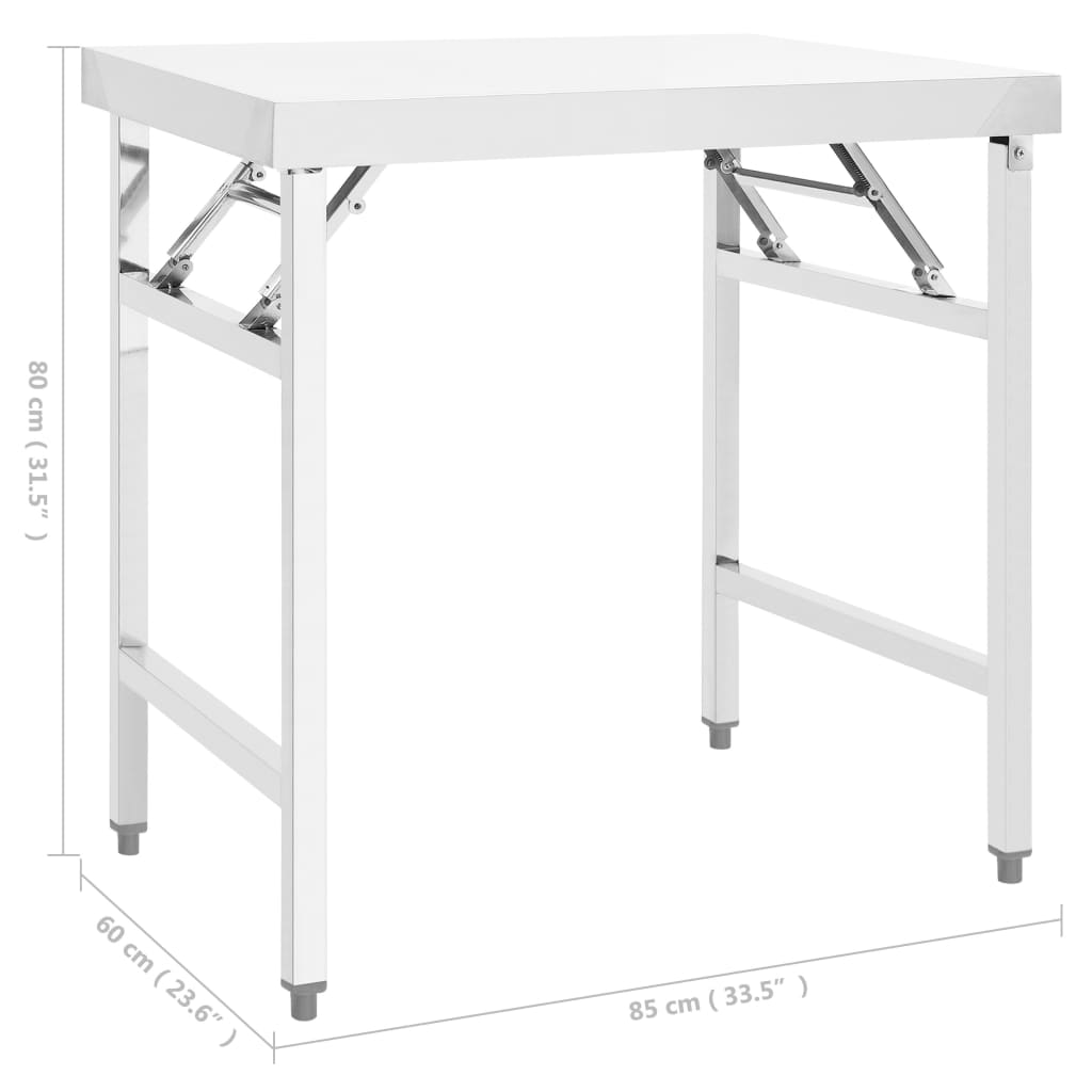Table De Travail Pliable De Cuisine 85X60X80Cm Acier Inoxydable