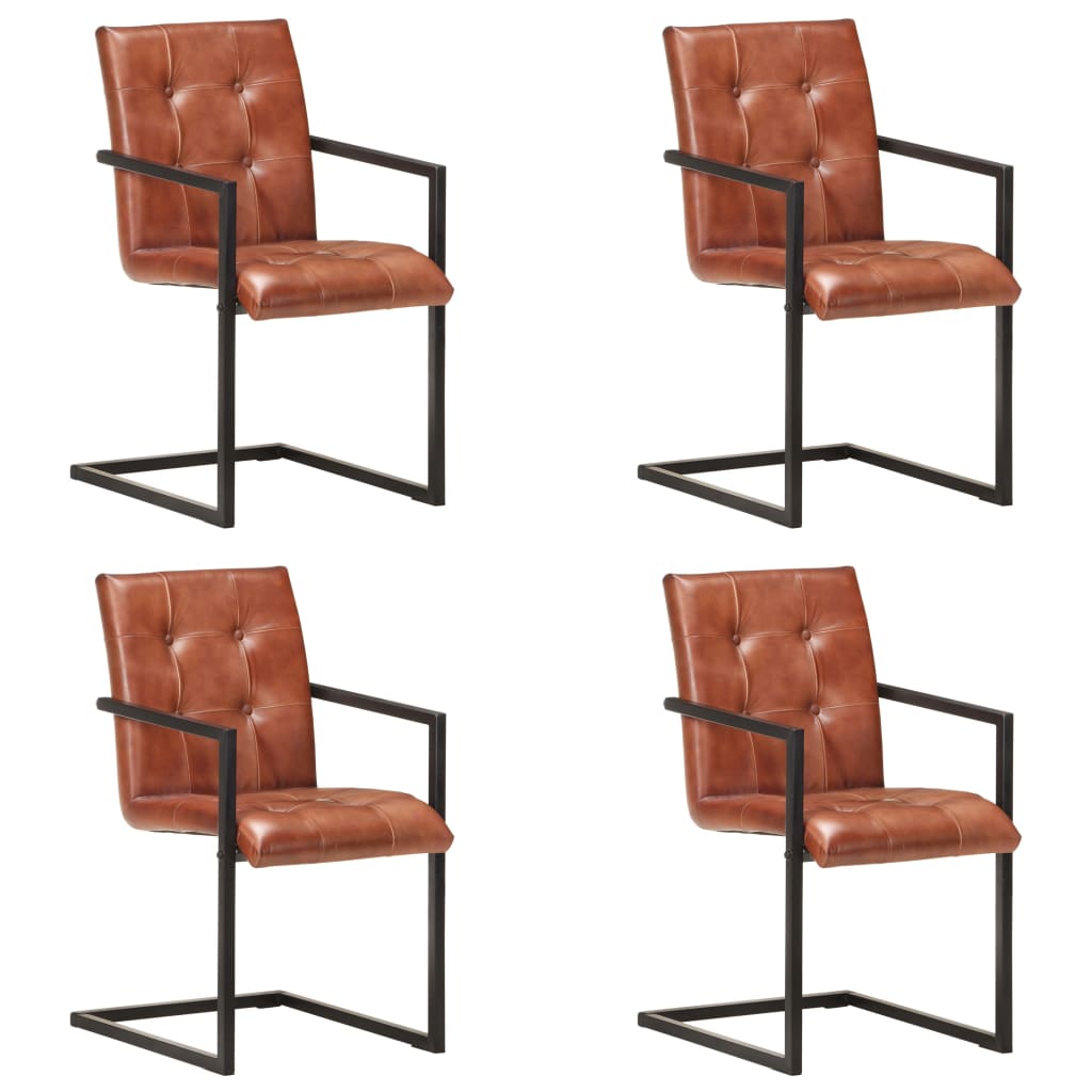 Chaises À Manger Cantilever Lot De 6 Marron Cuir Véritable