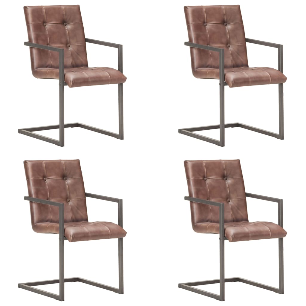 Chaises À Manger Cantilever Lot De 6 Marron Cuir Véritable