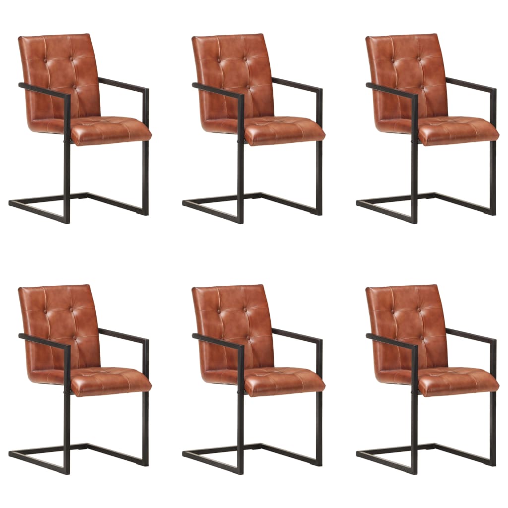 Chaises À Manger Cantilever Lot De 6 Marron Cuir Véritable