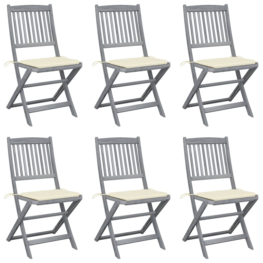 Chaises Pliantes 6 Pièces Avec Coussins En Bois D'acacia Massif