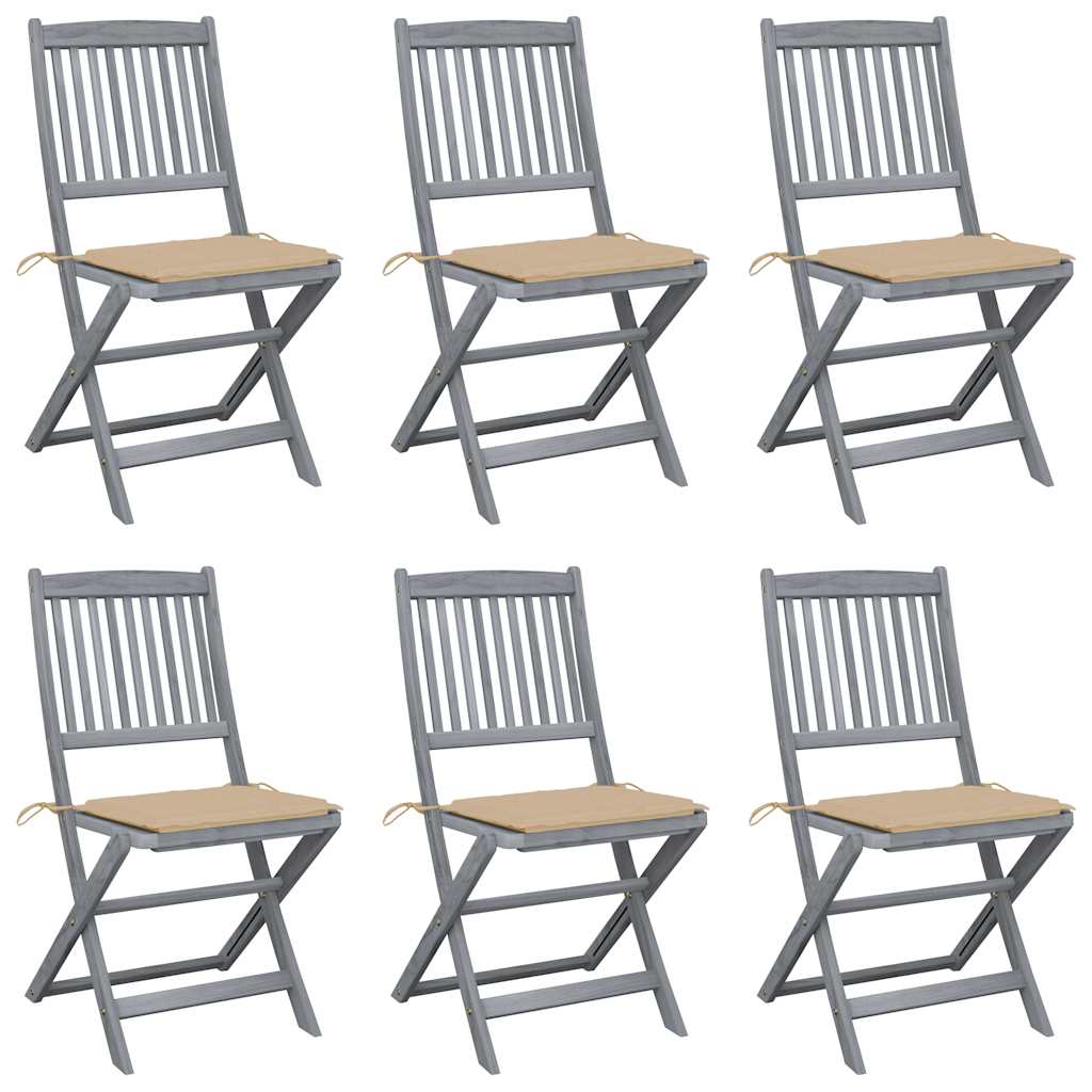 Chaises Pliantes 6 Pièces Avec Coussins En Bois D'acacia Massif