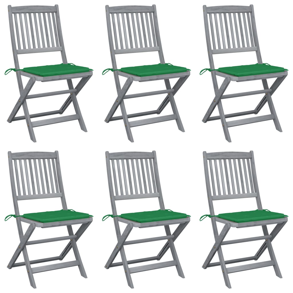 Chaises Pliantes 6 Pièces Avec Coussins En Bois D'acacia Massif