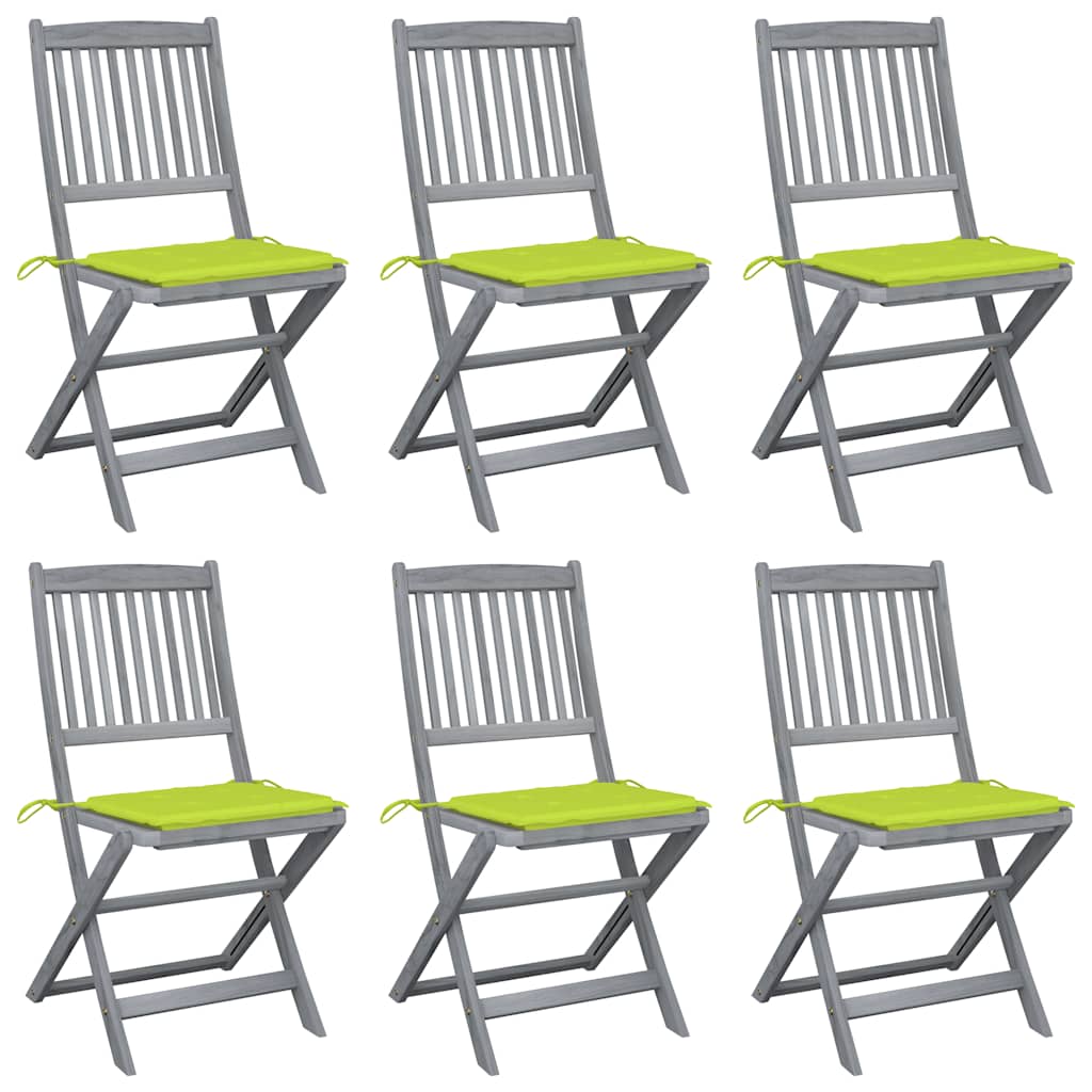 Chaises Pliantes 6 Pièces Avec Coussins En Bois D'acacia Massif