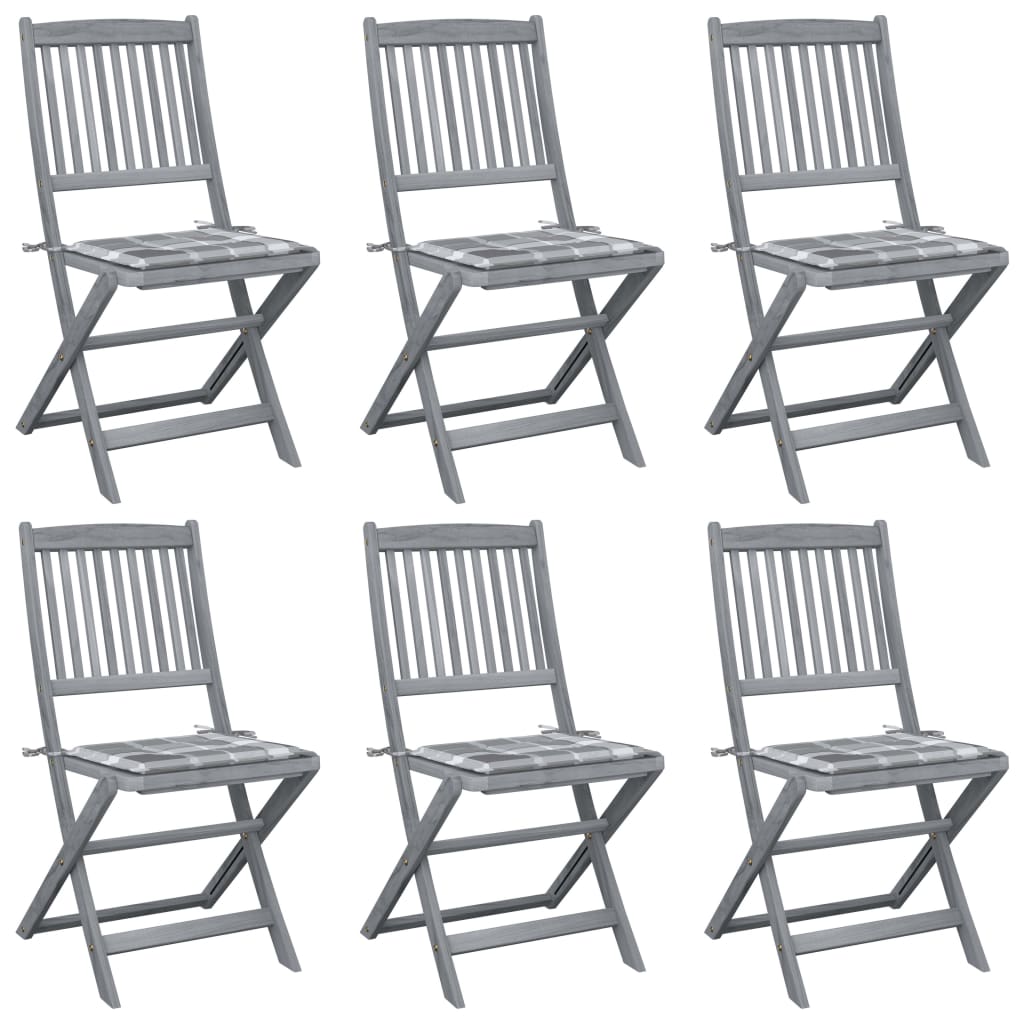 Chaises Pliantes 6 Pièces Avec Coussins En Bois D'acacia Massif