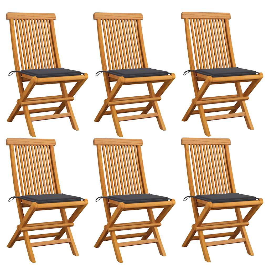 Chaises Pliantes Avec Coussins À Carreaux Rouges (6 Pièces) En Bois De Teck Massif