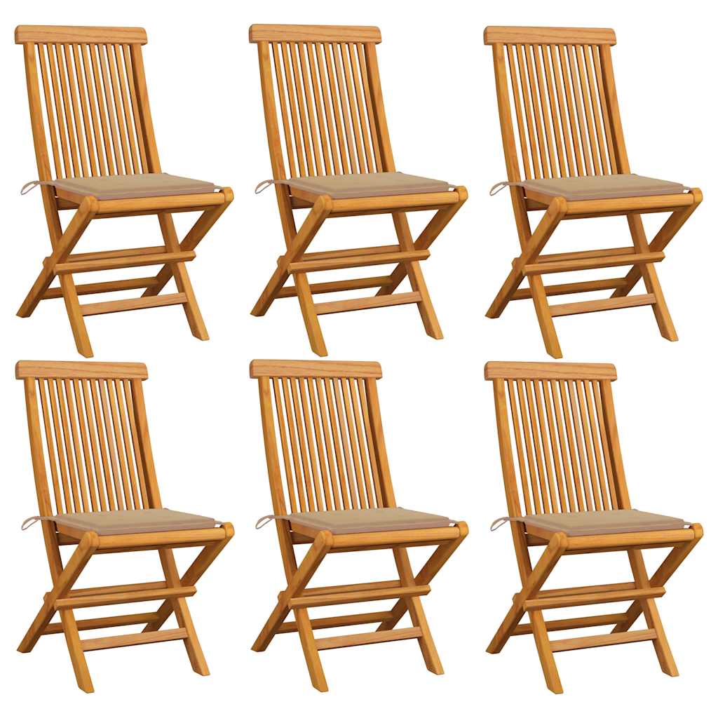 Chaises Pliantes Avec Coussins À Carreaux Rouges (6 Pièces) En Bois De Teck Massif