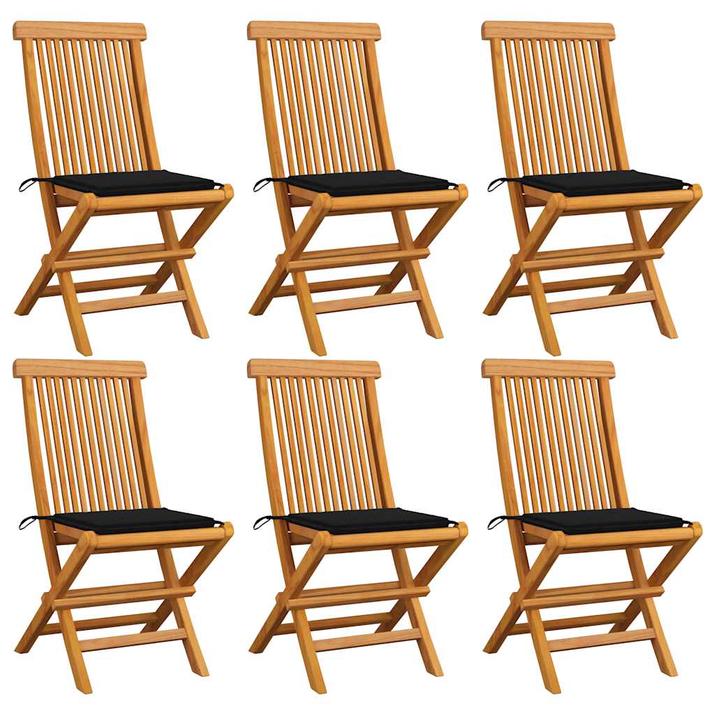 Chaises Pliantes Avec Coussins À Carreaux Rouges (6 Pièces) En Bois De Teck Massif