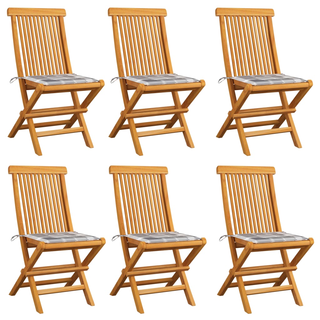 Chaises Pliantes Avec Coussins À Carreaux Rouges (6 Pièces) En Bois De Teck Massif