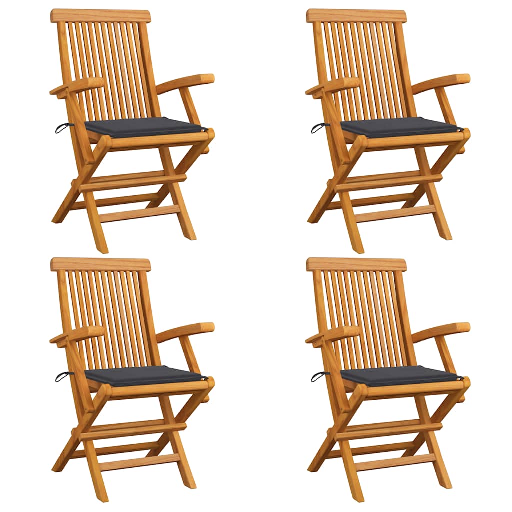 Chaises Pliantes Avec Coussins À Carreaux Rouges (6 Pièces) En Bois De Teck Massif