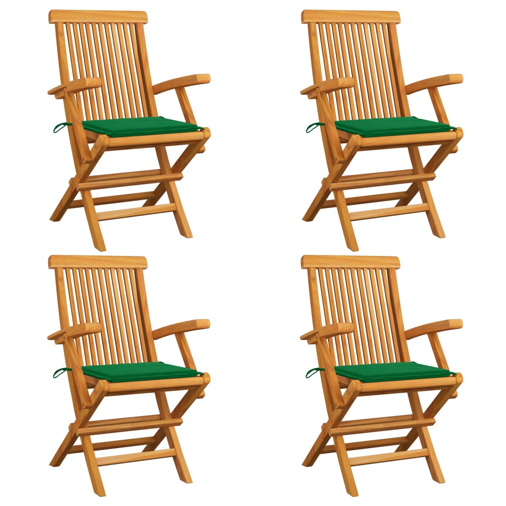 Chaises Pliantes Avec Coussins À Carreaux Rouges (6 Pièces) En Bois De Teck Massif