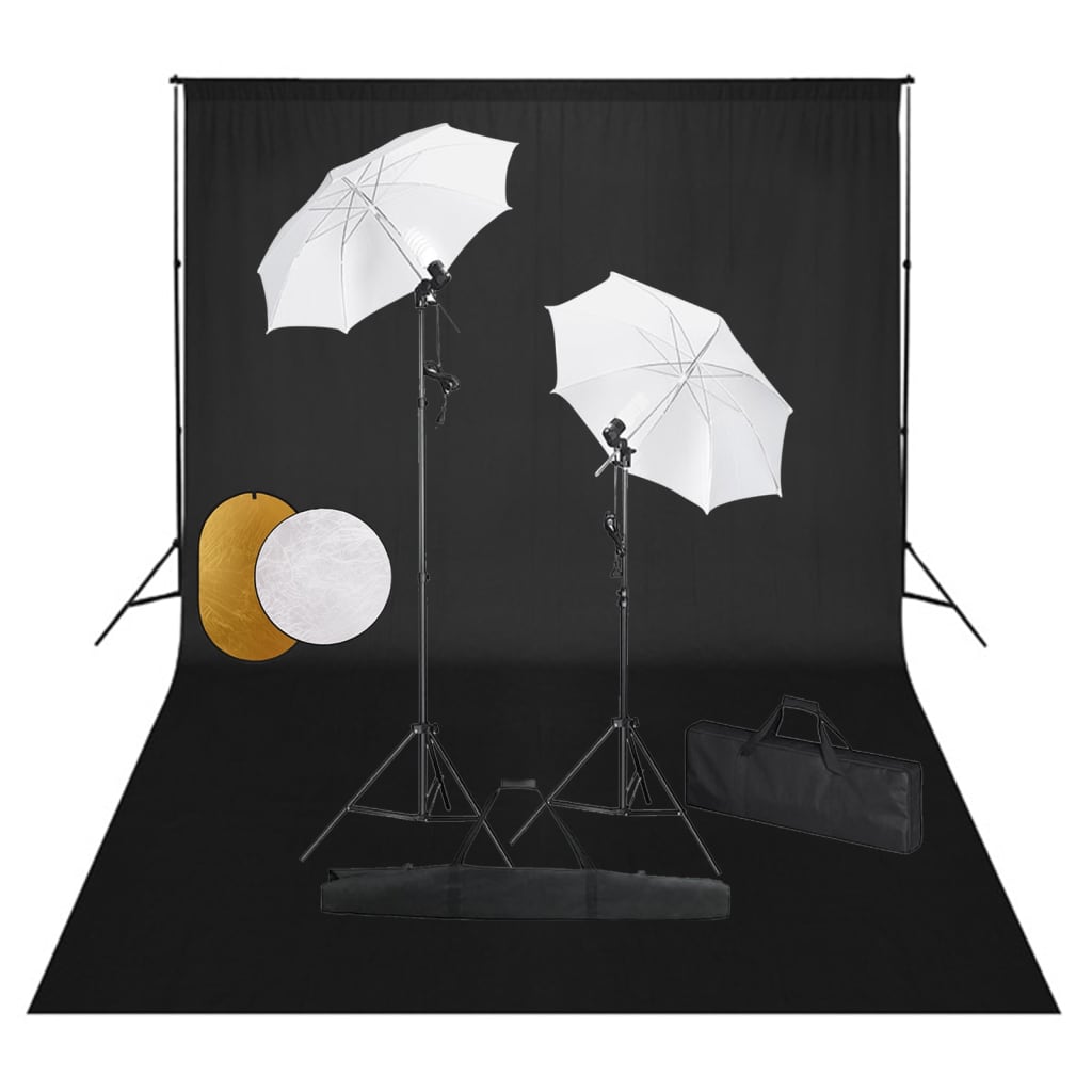 Kit De Studio Photo Avec Lampes Toile De Fond Et Réflecteur