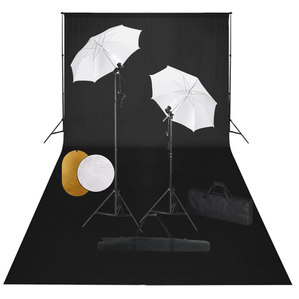 Kit De Studio Photo Avec Lampes Toile De Fond Et Réflecteur