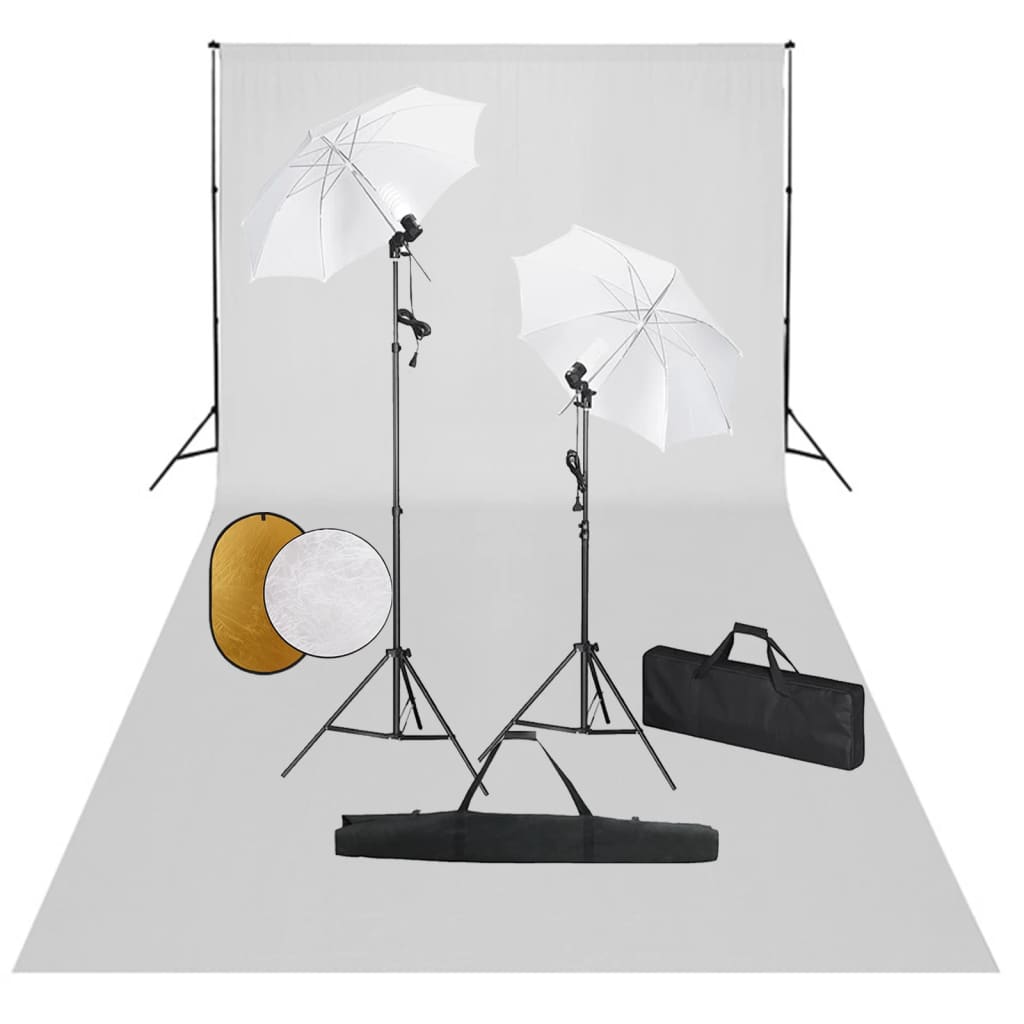 Kit De Studio Photo Avec Lampes Toile De Fond Et Réflecteur