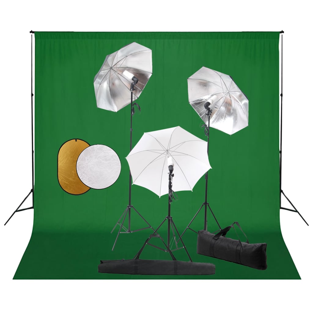 Kit De Studio Photo Avec Lampes Toile De Fond Et Réflecteur