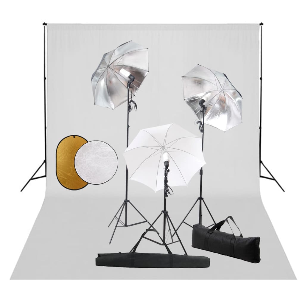 Kit De Studio Photo Avec Lampes Toile De Fond Et Réflecteur