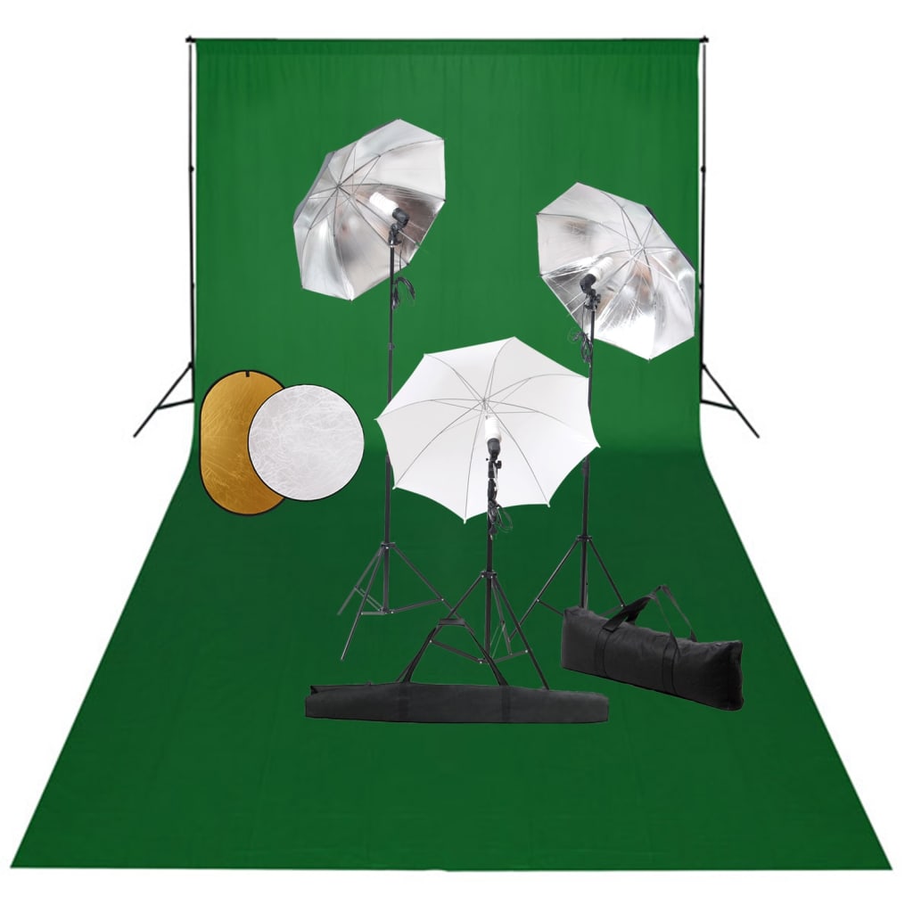 Kit De Studio Photo Avec Lampes Toile De Fond Et Réflecteur