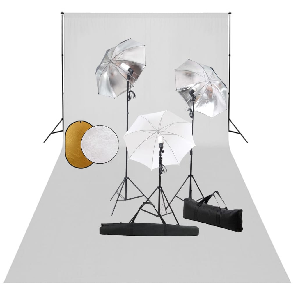 Kit De Studio Photo Avec Lampes Toile De Fond Et Réflecteur
