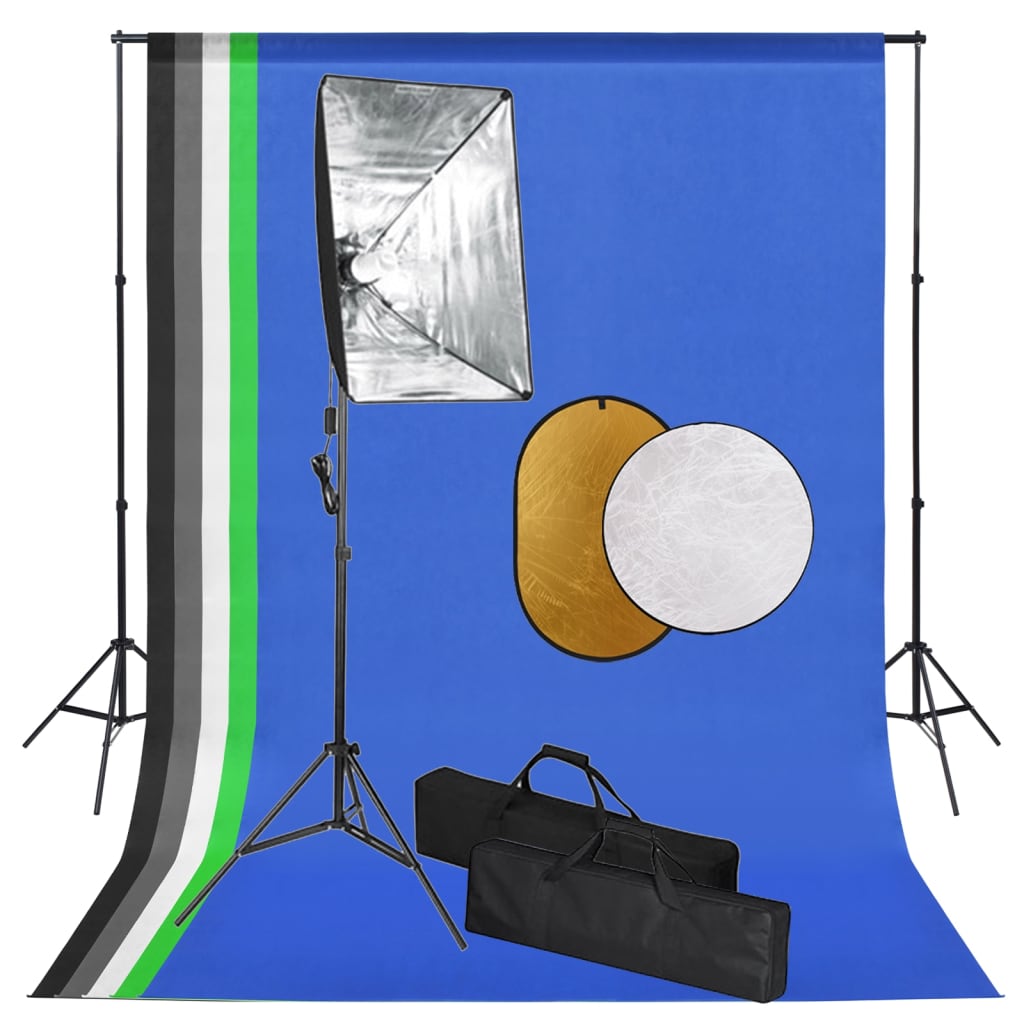 Kit De Studio Photo Avec Lampes Toile De Fond Et Réflecteur