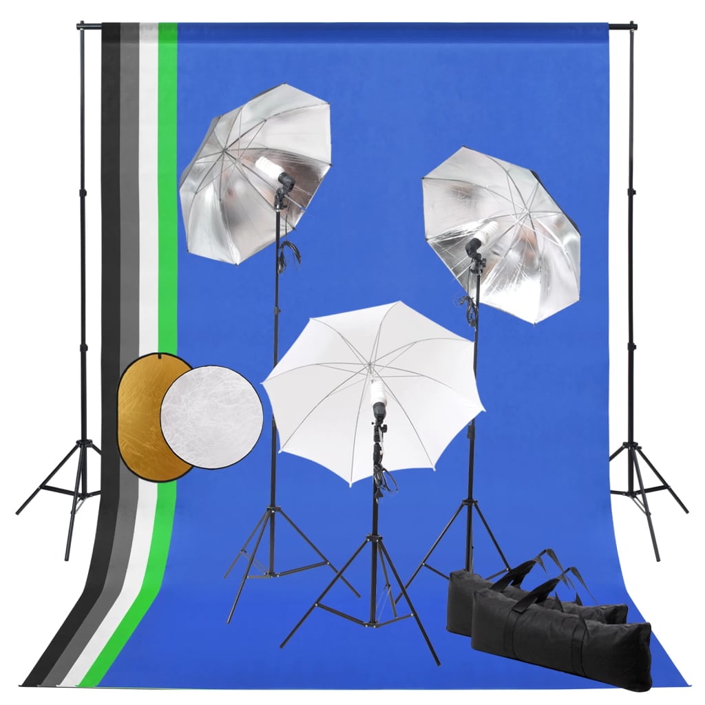 Kit De Studio Photo Avec Lampes Toile De Fond Et Réflecteur