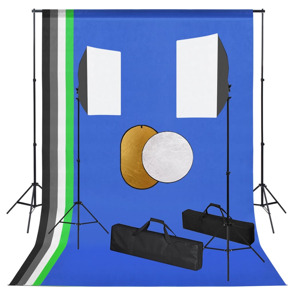 Kit De Studio Photo Avec Lampes Toile De Fond Et Réflecteur
