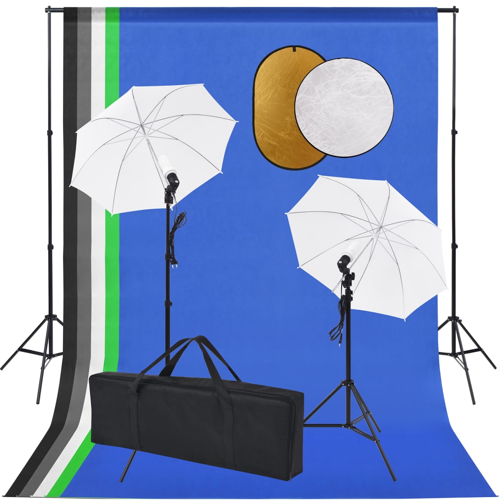 Kit De Studio Photo Avec Lampes Toile De Fond Et Réflecteur