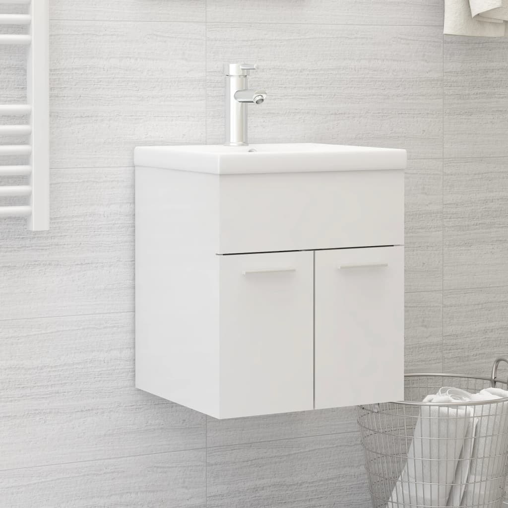 Armoire D'évier Avec Lavabo Intégré Aggloméré Blanc Brillant