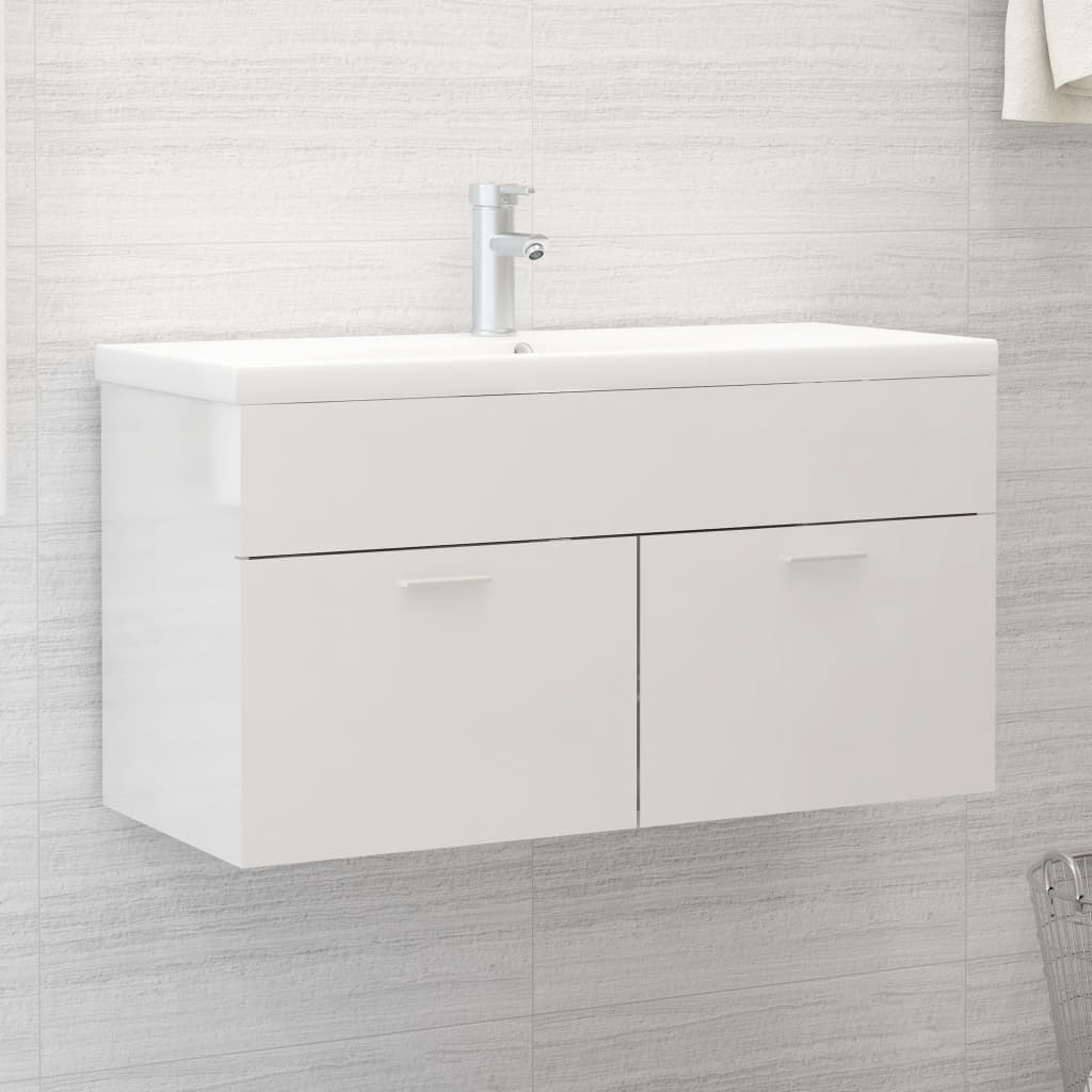 Armoire D'évier Avec Lavabo Intégré Aggloméré Blanc Brillant