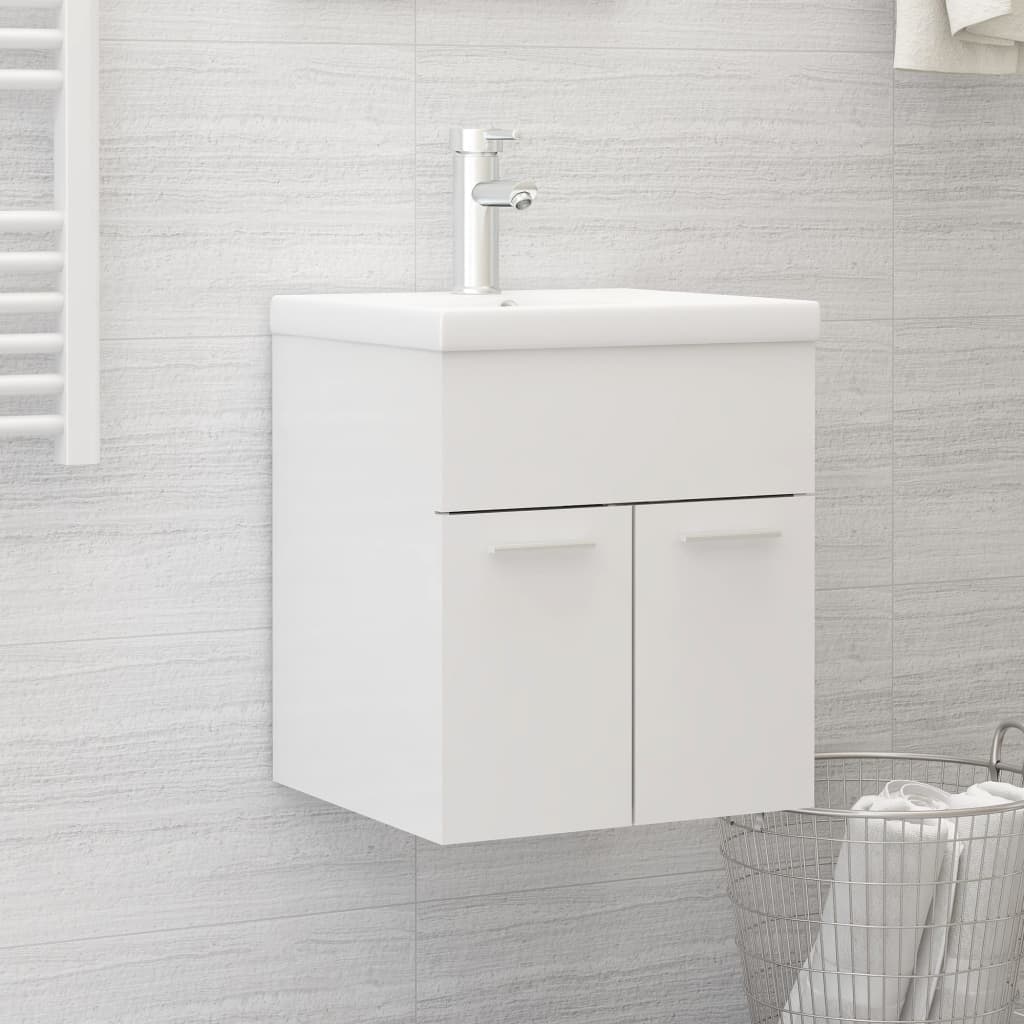 Armoire D'évier Avec Lavabo Intégré Aggloméré Blanc Brillant