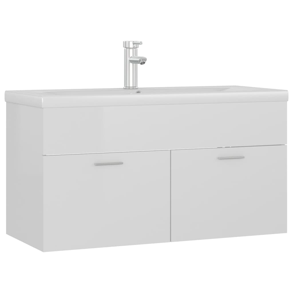 Armoire D'évier Avec Lavabo Intégré Aggloméré Blanc Brillant