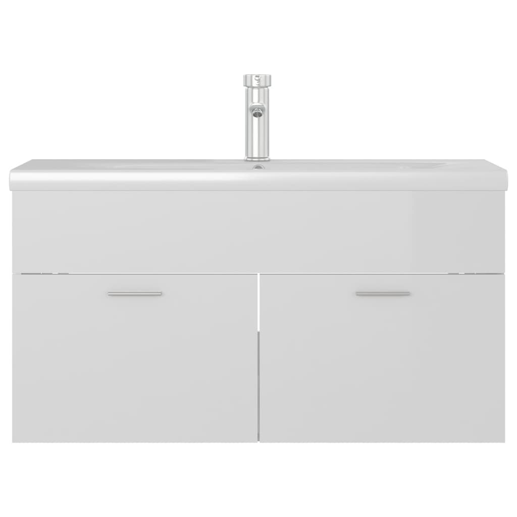Armoire D'évier Avec Lavabo Intégré Aggloméré Blanc Brillant