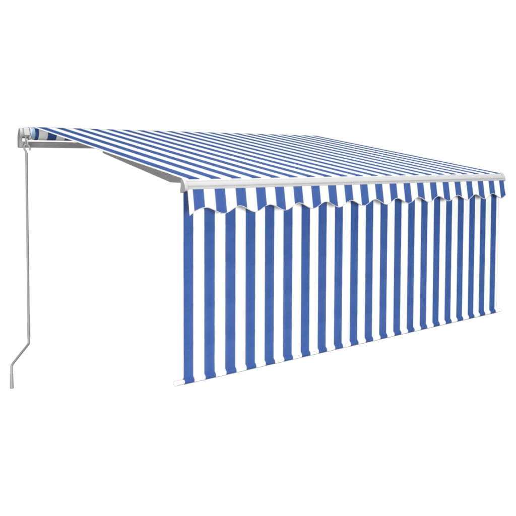 Auvent Manuel Rétractable Et Store Et Led 3X2,5 M Bleu Et Blanc