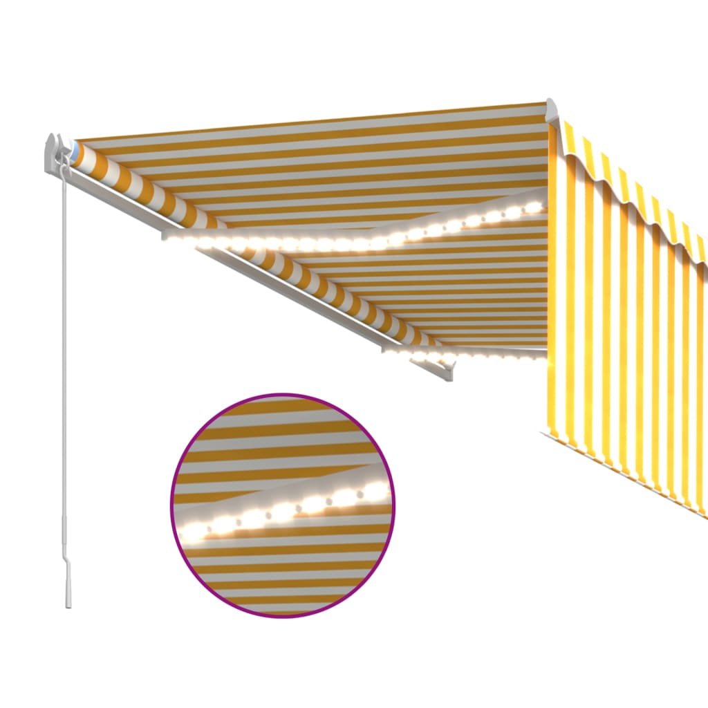 Auvent Manuel Rétractable Avec Store Led 3X2,5 M Jaune Et Blanc