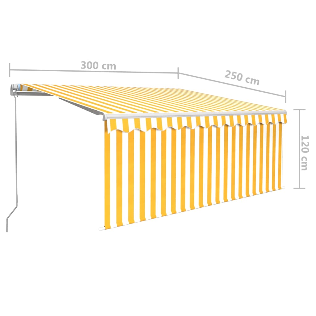 Auvent Manuel Rétractable Avec Store Led 3X2,5 M Jaune Et Blanc