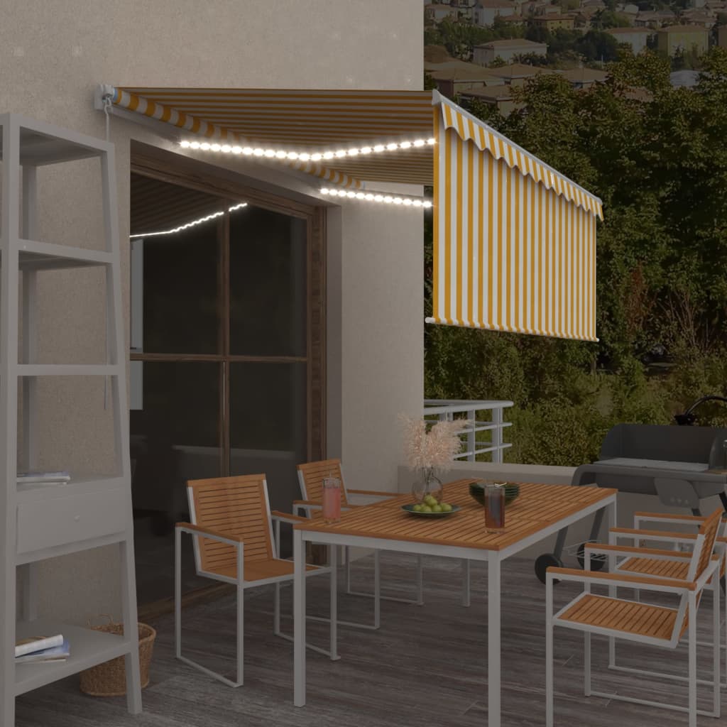 Auvent Manuel Rétractable Avec Store Led 3X2,5 M Jaune Et Blanc