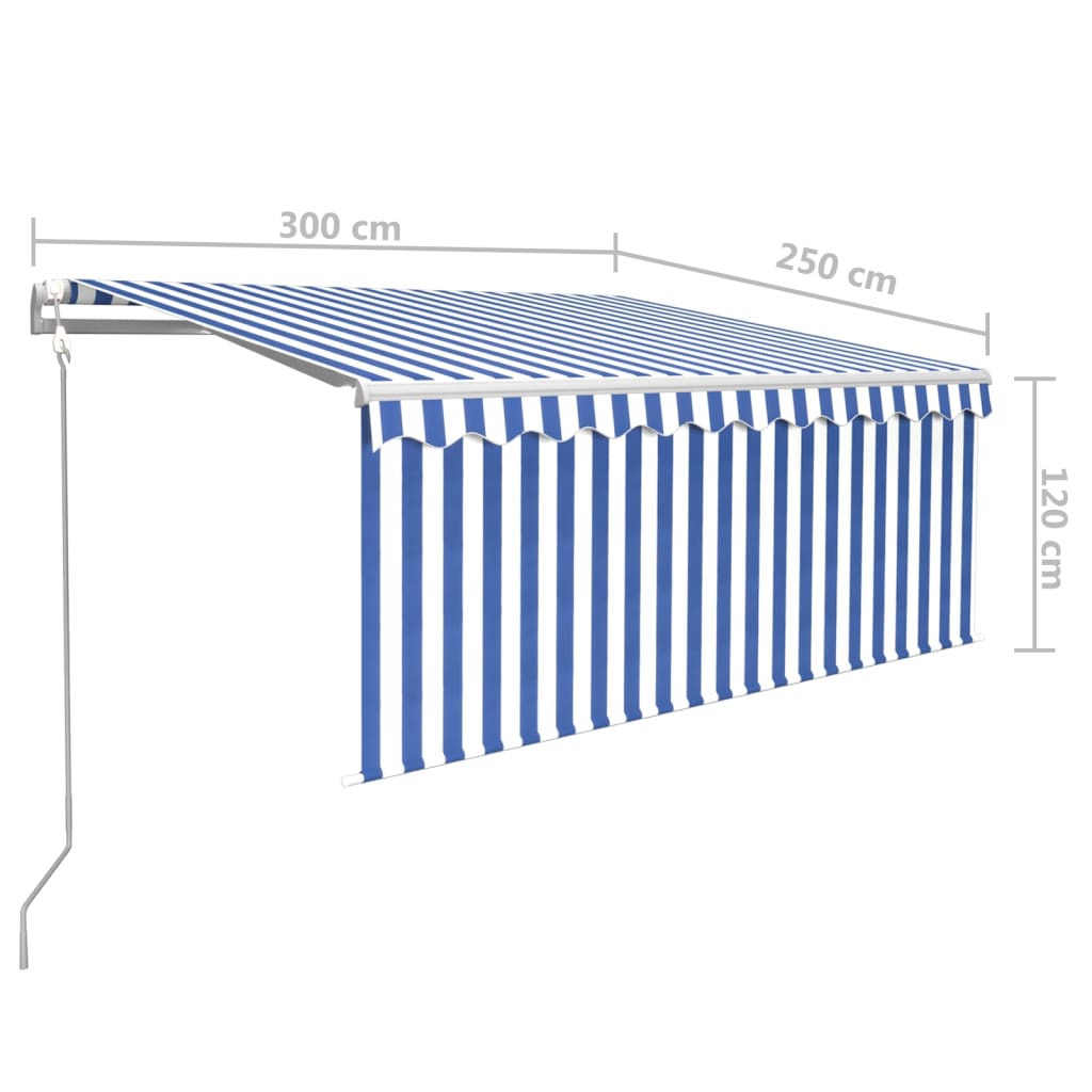 Auvent Rétractable Automatique Avec Store 3X2,5 M Bleu Et Blanc