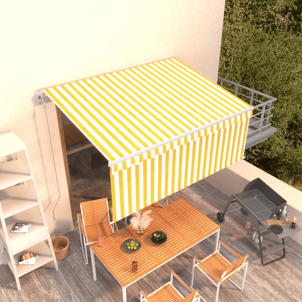 Auvent Rétractable Automatique Avec Store 3X2,5M Jaune Et Blanc
