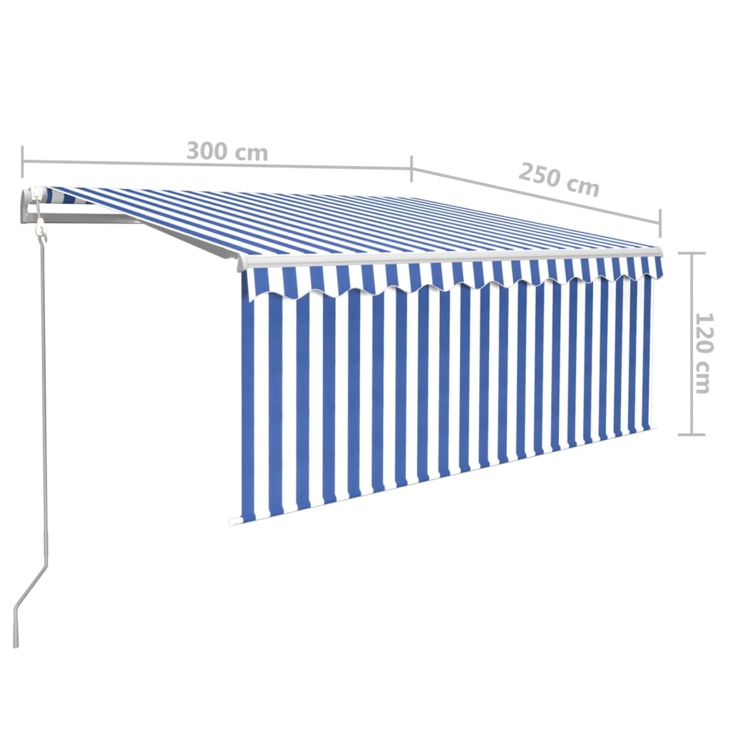 Auvent Automatique Store Led Capteur De Vent 3X2,5 M Bleu/Blanc Bleu Et Blanc