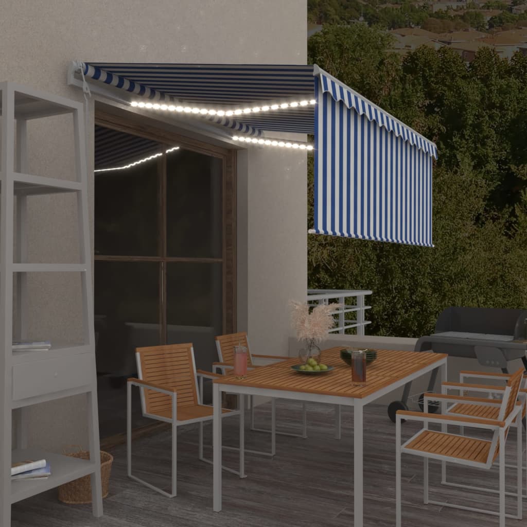 Auvent Automatique Store Led Capteur De Vent 3X2,5 M Bleu/Blanc Bleu Et Blanc