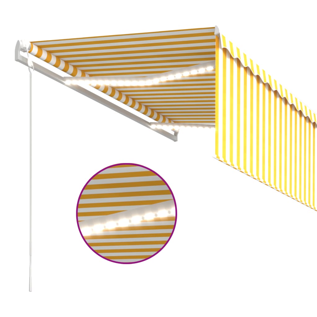 Auvent Automatique Capteur De Vent Et Led 3X2,5M Jaune Et Blanc
