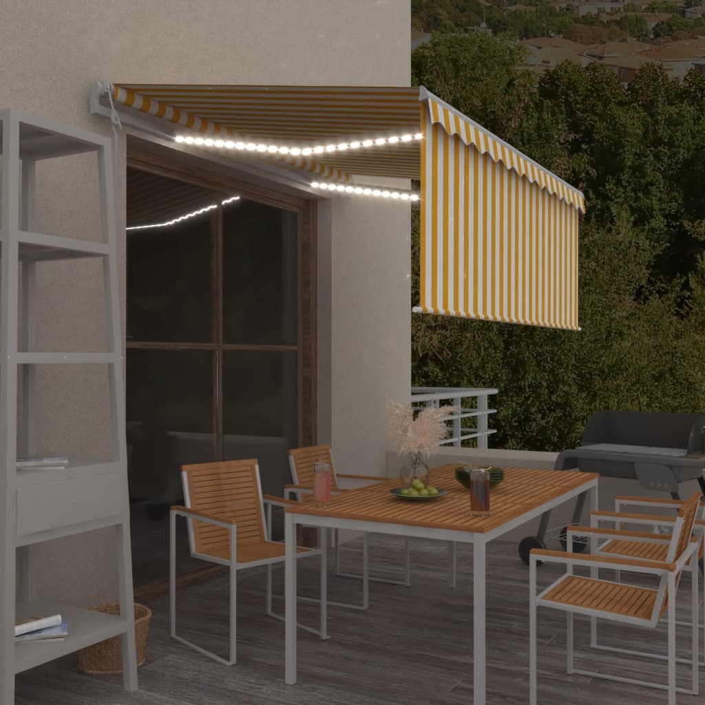 Auvent Automatique Capteur De Vent Et Led 3X2,5M Jaune Et Blanc