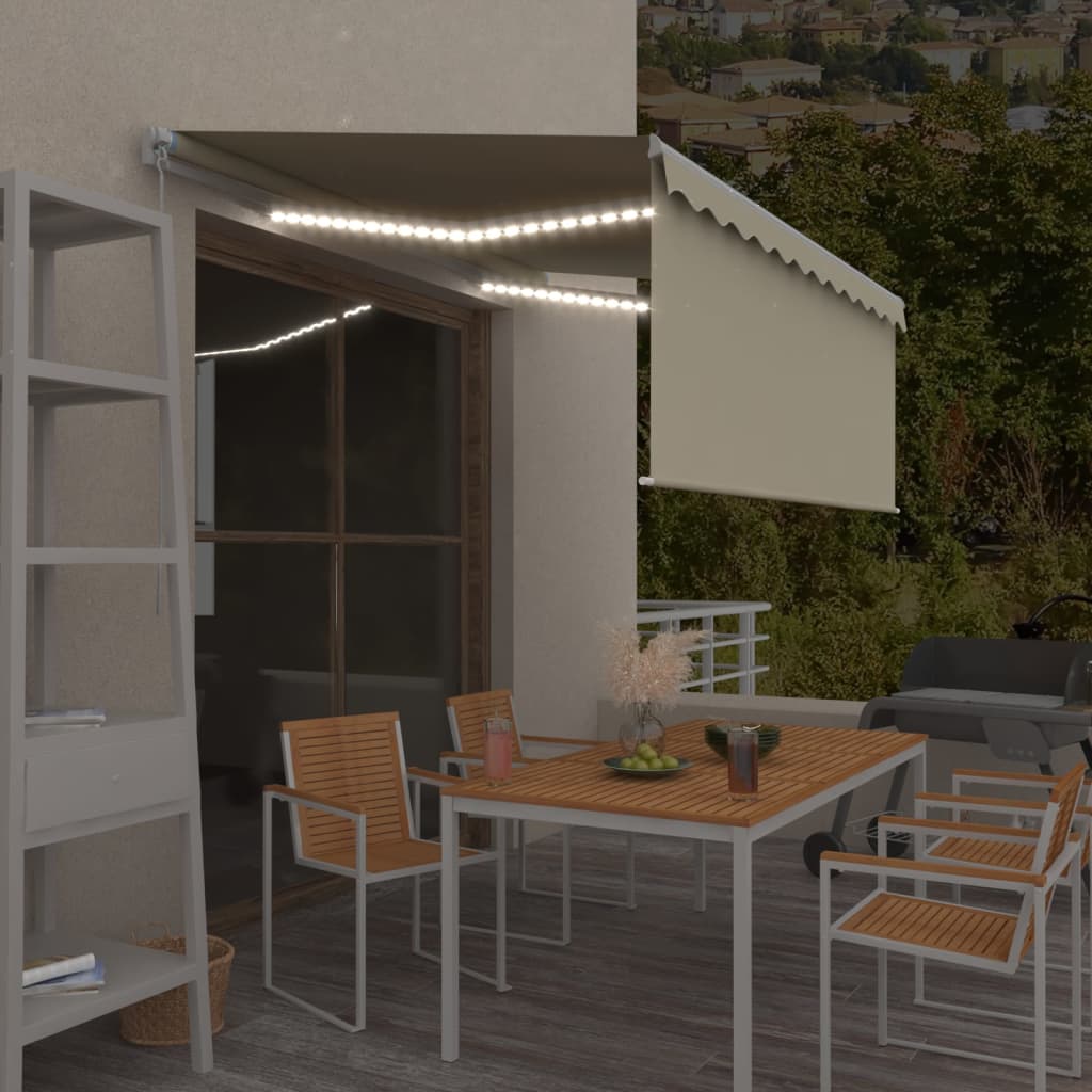 Auvent Manuel Rétractable Avec Store Et Led 3X2,5 M Crème