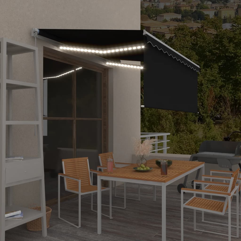 Auvent Manuel Rétractable Avec Store Et Led 3X2,5 M Anthracite