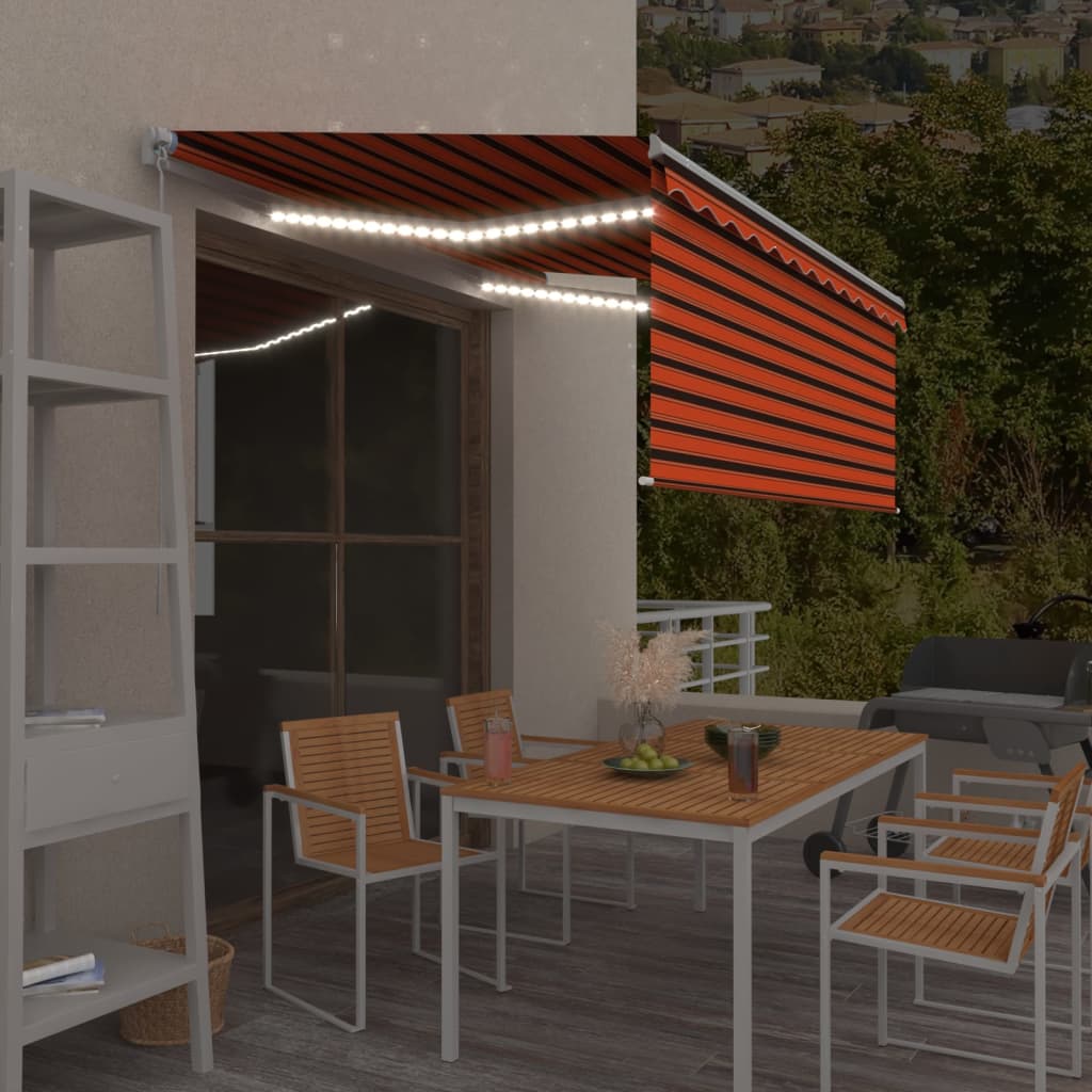 Auvent Rétractable Manuel Store Led 3,5X2,5 M Orange Et Marron