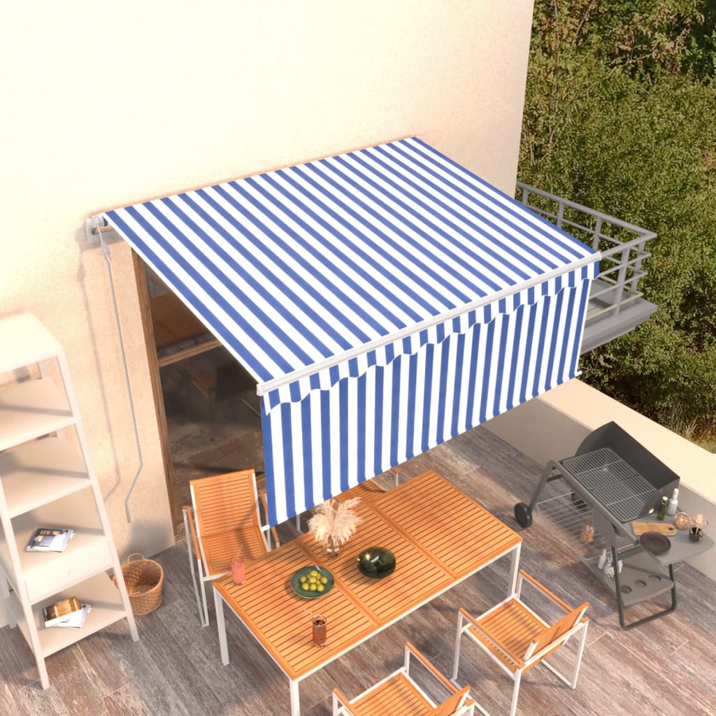 Auvent Rétractable Automatique Avec Store 3X2,5 M Bleu Et Blanc