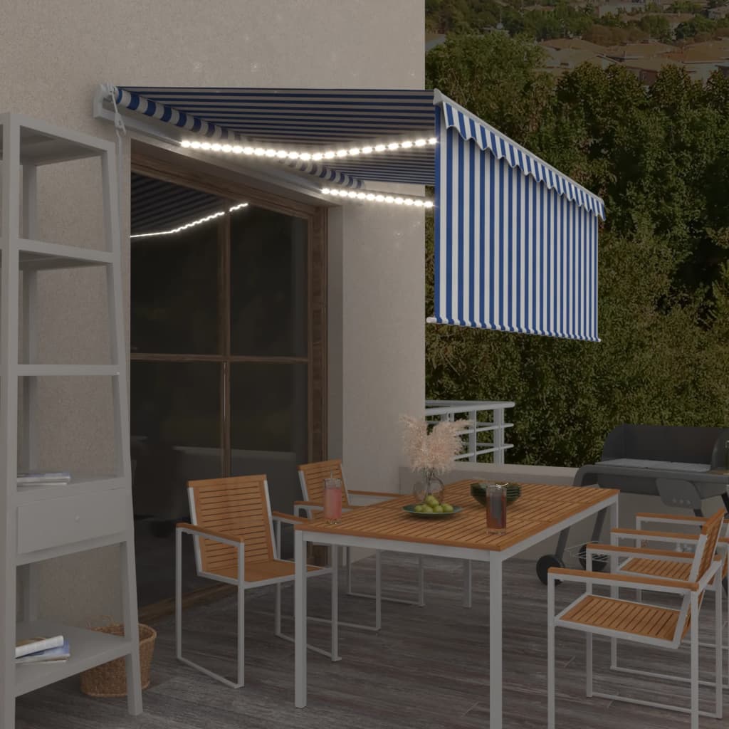 Auvent Automatique Store Led Capteur De Vent 3X2,5 M Bleu/Blanc Bleu Et Blanc